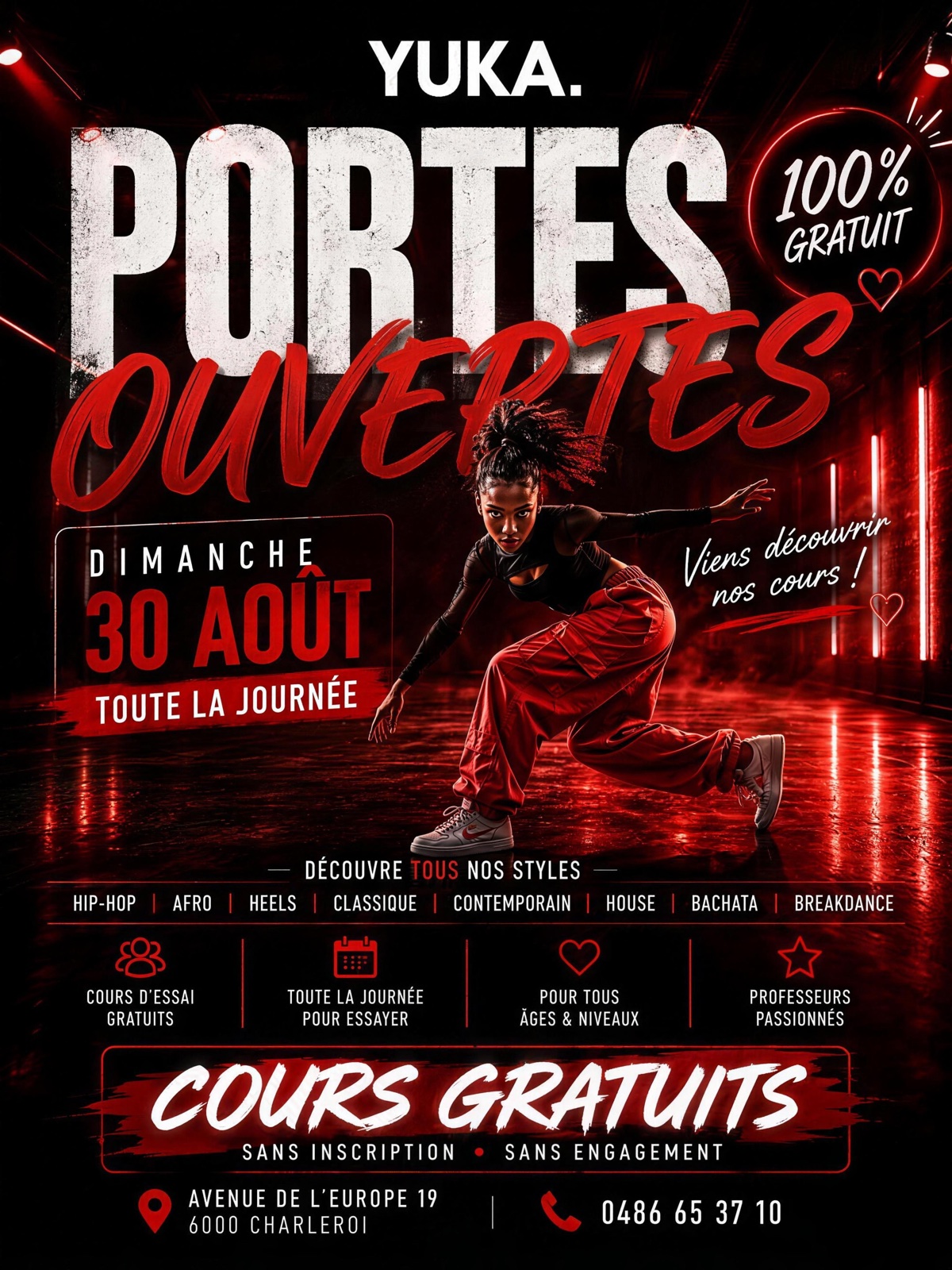 Affiche journée portes ouvertes - dimanche 30 août, Yuka Dance Academy Charleroi